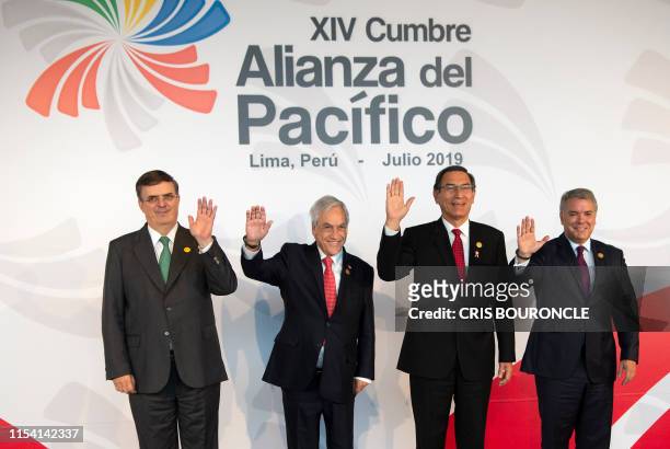 Mexican Secretary of Foreign Affairs Marcelo Ebrard, Chile's President Sebastian Pinera, Peru's President Martin Vizcarra, and Colombia's Ivan Duque...