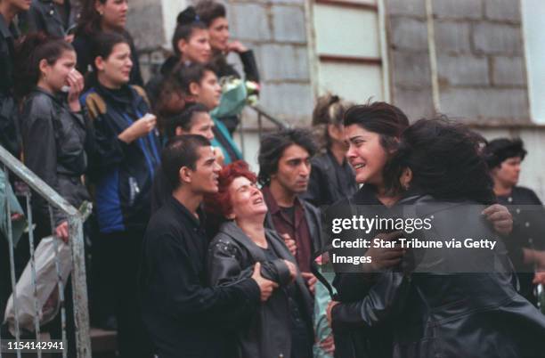 Chanov, Czech Republic. July 9, 1999. Roma Funeral. -- Relatives and friends wept during the funeral procession for a 21-year-old man in Chanov,...