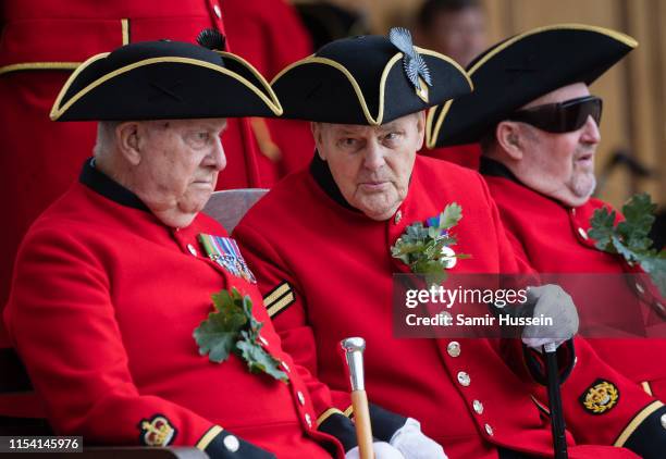 Chelsea Pensioners attend the annual Founder's Day parade at Royal Hospital Chelsea on June 06, 2019 in London, England.