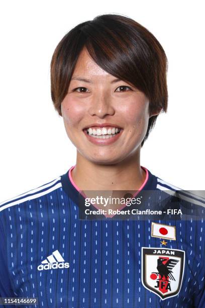 Saki Kumagai of Japan poses for a portrait during the official FIFA Women's World Cup 2019 portrait session at Hotel Barriere L'Hotel du Lac on June...