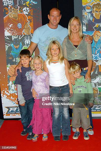 Lawrence Dallaglio and family during "A.T.O.M." London TV Premiere at The Trocadero in London, Great Britain.