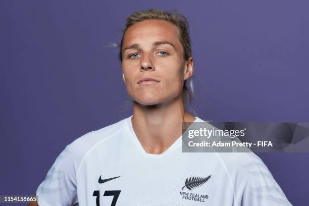 Hannah Wilkinson of New Zealand poses for a portrait during the official FIFA Women's World Cup 2019 portrait session at Hotel Mercure Le Havre...