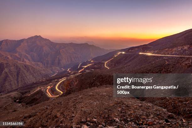 blue hour at the top of jabel al jais - ras al khaimah stock-fotos und bilder