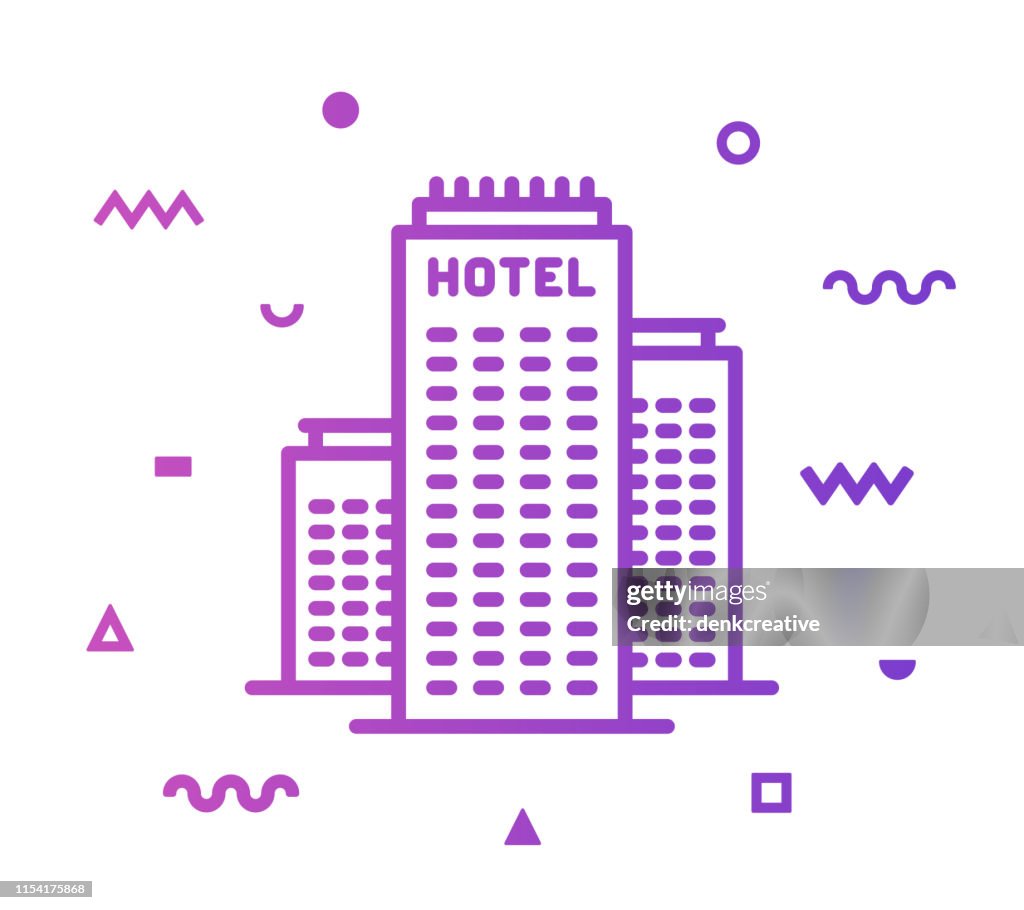 Hotel Building Line Style Icon Design