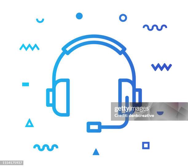 ilustrações de stock, clip art, desenhos animados e ícones de headphones line style icon design - secretary