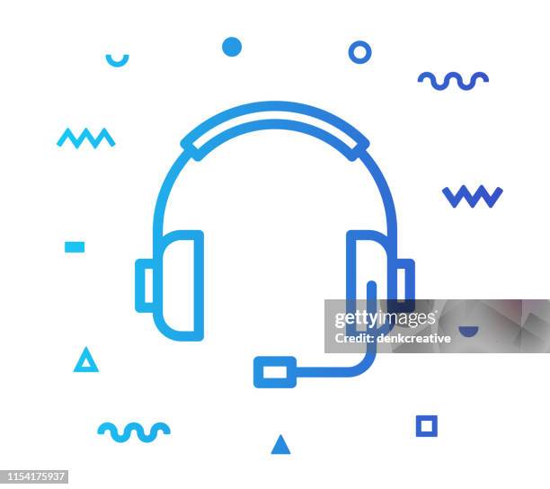 headphones line style icon design - secretary icon stock illustrations