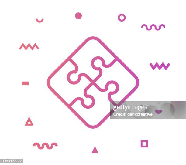 puzzle line style icon design - puzzle piece icon stock illustrations