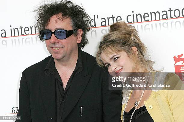 Tim Burton and Helena Bonham Carter during 2005 Venice Film Festival - "Corpse Bride" - Photocall at Venice Lido in Venice, Italy.
