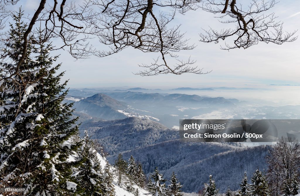 Landscape of snowcapped mountains