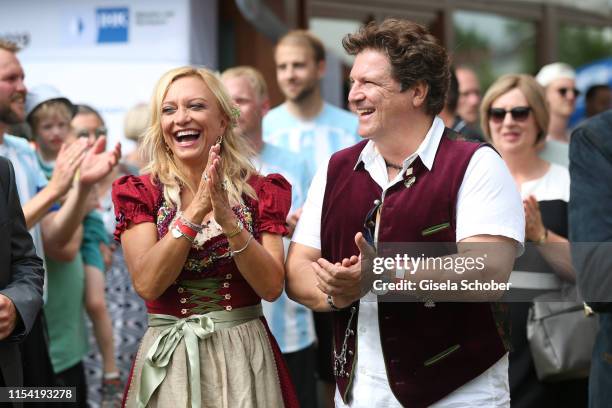 Francis Fulton Smith and his girlfriend Claudia Hillmeier during the Erich Greipl Tribute Tournament at Erich Greipl Stadion /FC Ismaning on July 6,...