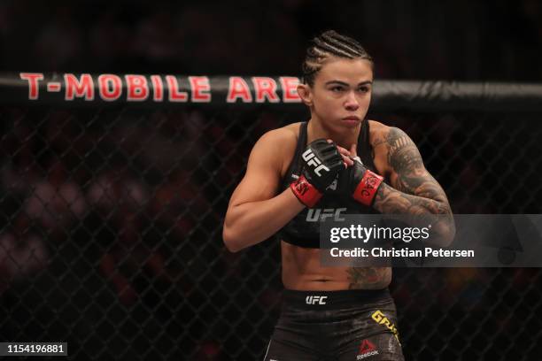 Claudia Gadelha of Brazil enters the octagon in her strawweight fight during the UFC 239 event at T-Mobile Arena on July 6, 2019 in Las Vegas, Nevada.