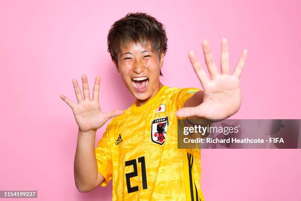 Chika Hirao of Japan poses for a portrait during the official FIFA Women's World Cup 2019 portrait session at Hotel Barriere L'Hotel du Lac on June...