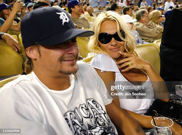 Pamela Anderson and husband Kid Rock during the Los Angeles Dodgers vs Cincinnati Reds Monday, August 28,2006 in Los Angeles,California.