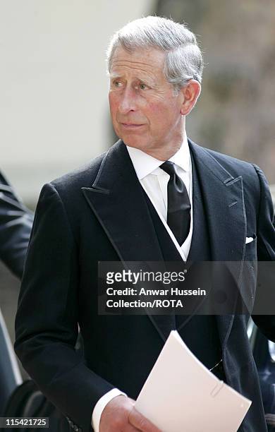 Prince of Wales arrives at St Paul's Church in Knightsbridge for a memorial service for Major Bruce Shand on September 11, 2006