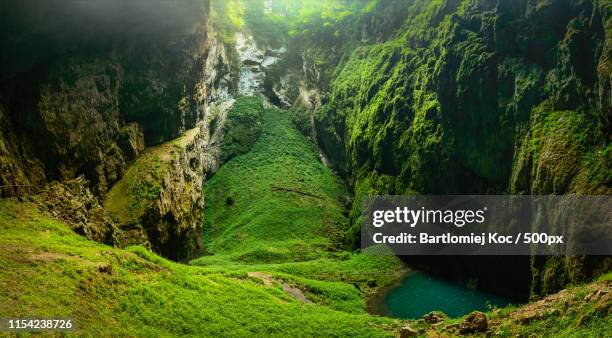 macocha abyss, moravian karst microclimate with juicy greenery and a small lake - microclimate stock pictures, royalty-free photos & images