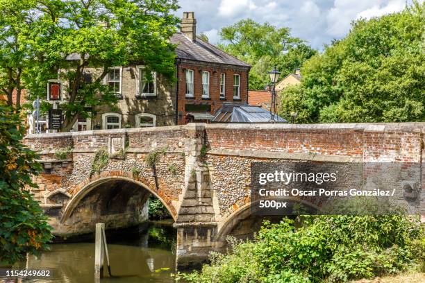 beautiful bridge of stone and bricks with a lot of vegetation ar - norwich cathedral stock pictures, royalty-free photos & images
