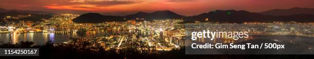 busan city dusk hour at bongnae san - busan stockfoto's en -beelden