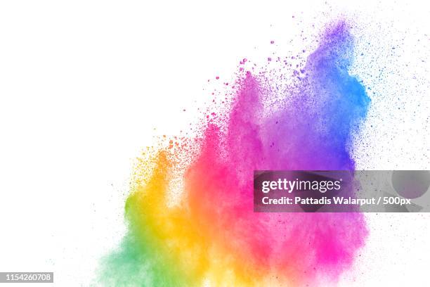 freeze motion of colored powder explosions isolated on white backgroundcolor dust particle - farbpulver stock-fotos und bilder