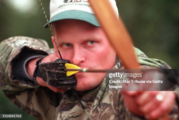 Longbow hunting -- Matt Holland behind a longbow.