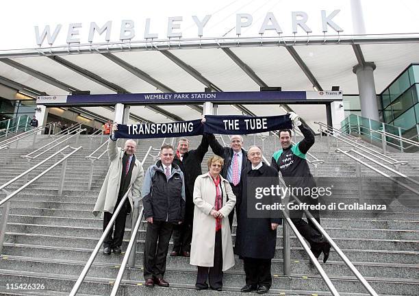 Mayor Ken Livingstone, David Seaman and guests during the press launch and photocall, March 27 of the reopening of the new Wembley Park Tube station