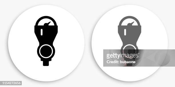 ilustrações de stock, clip art, desenhos animados e ícones de parking meter black and white round icon - parking meter