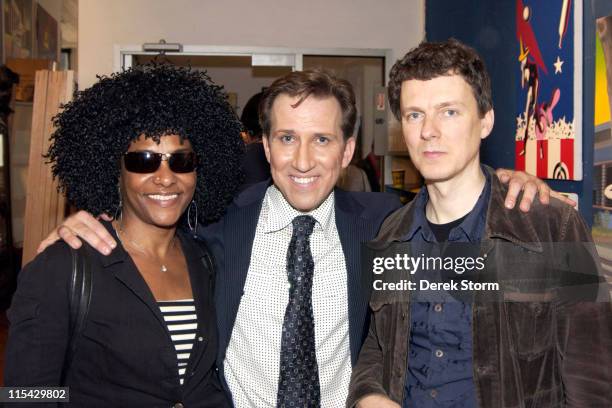 Lala Brooks, Mark Kostabi and Michel Gondry during Mark Kostabi on Location for "Name That Painting" at Kostabi World in SOHO - May 26, 2006 at...