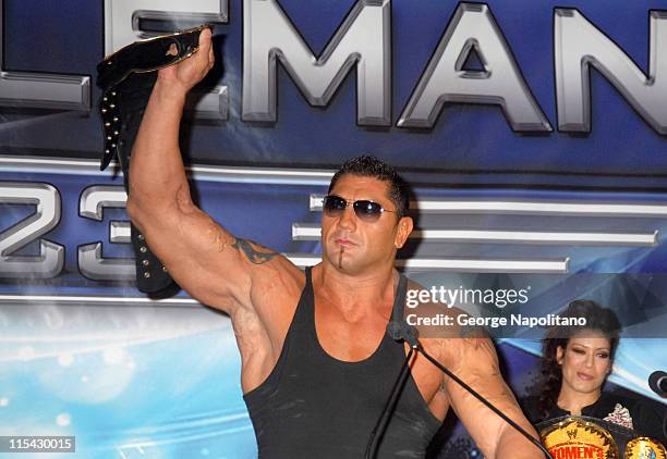 World Heavyweight Champion Batista during Donald Trump and WWE News Conference for WrestleMania 23 at Trump Tower in New York City, New York, United...