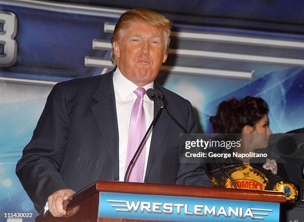 Donald Trump during Donald Trump and WWE News Conference for WrestleMania 23 at Trump Tower in New York City, New York, United States.