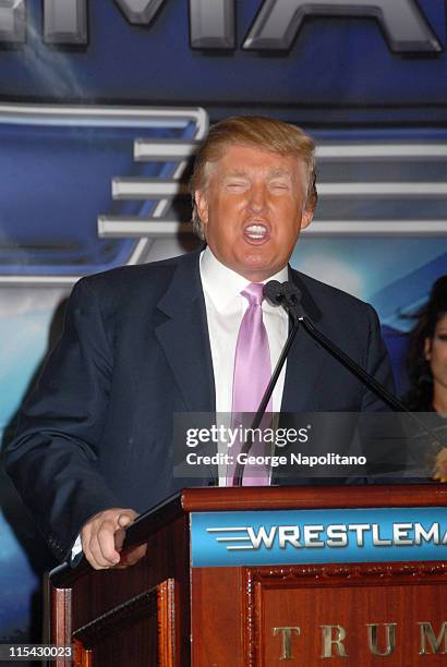 Donald Trump during Donald Trump and WWE News Conference for WrestleMania 23 at Trump Tower in New York City, New York, United States.