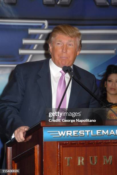 Donald Trump during Donald Trump and WWE News Conference for WrestleMania 23 at Trump Tower in New York City, New York, United States.