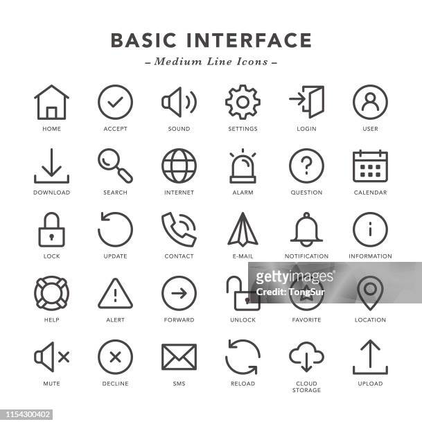 basic interface - medium line icons - graphical user interface stock illustrations