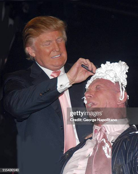 Donald Trump shaves Vince McMahon's head after his mentor Bobby Lashley defeated Umaga in front of 80,103 fans in their "Battle of the Billionaires"...