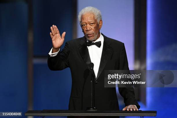Morgan Freeman speaks onstage during the 47th AFI Life Achievement Award honoring Denzel Washington at Dolby Theatre on June 06, 2019 in Hollywood,...