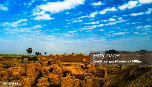 panorama of babylon ruins, hillah, iraq - hillah imagens e fotografias de stock