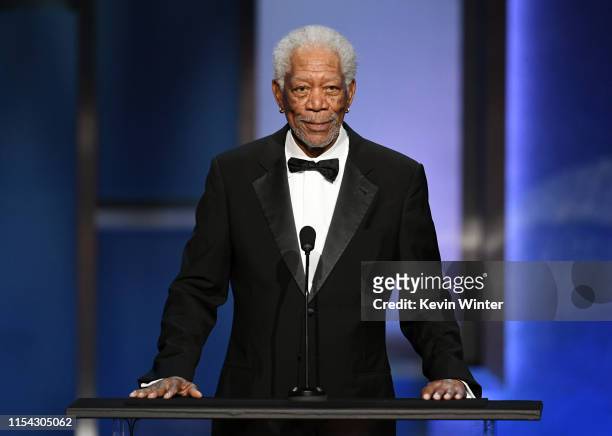 Morgan Freeman speaks onstage during the 47th AFI Life Achievement Award honoring Denzel Washington at Dolby Theatre on June 06, 2019 in Hollywood,...