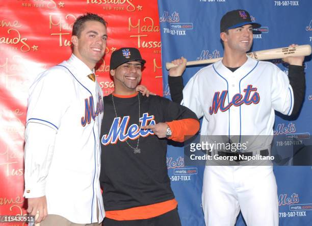 David Wright and bat contest winner Larry Rios during David Wright Attends the Unveiling of his Wax Figure at Madame Tussauds New York at Madame...