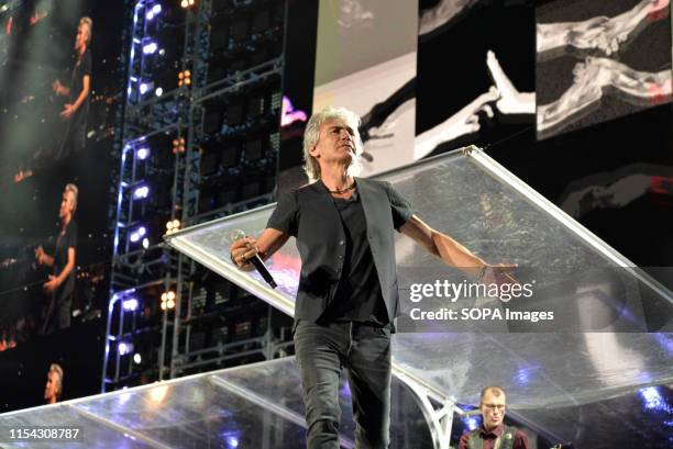 Luciano Ligabue performs live on stage during the music tour 2019 at the Stadio Olimpico Grande Torino in Turin.