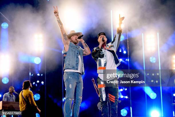 Brian Kelley and Tyler Hubbard of Florida Georgia Line perform on stage during day 1 of 2019 CMA Music Festival on June 06, 2019 in Nashville,...