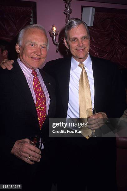 Buzz Aldrin and Keir Dullea during Paris 2006 Jules Verne Awards Aventure Films Festival - Cocktail Party at La Suite Club in Paris, France.