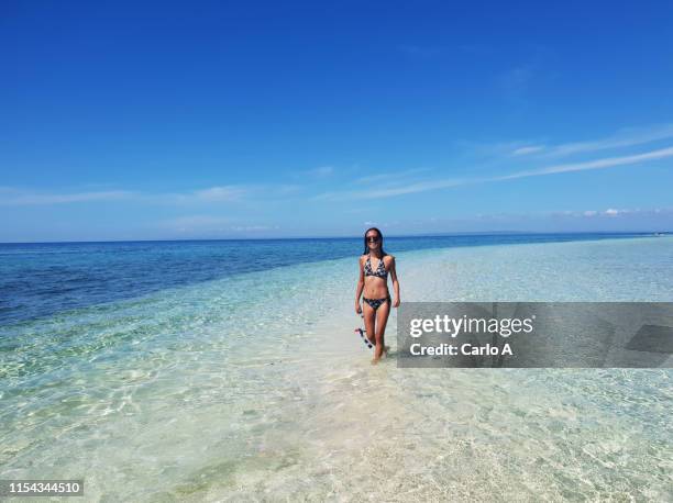 young woman  in turqoise water - sandbar stock pictures, royalty-free photos & images