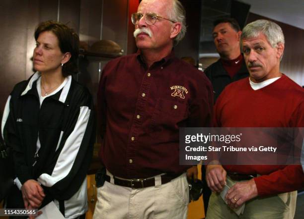 Coaches of men's and women's sports at the University of Minnesota gather as a group to speak to the press about the their opposition to possible...