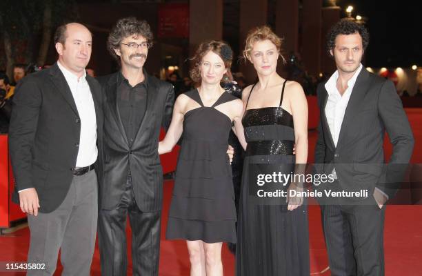 Antonio Albanese, Silvio Soldini ,Alba Caterina Rohrwacher, Margherita Buy and Fabio Troiano attend the 'Giorni E Nuvole' premiere during Day 5 of...