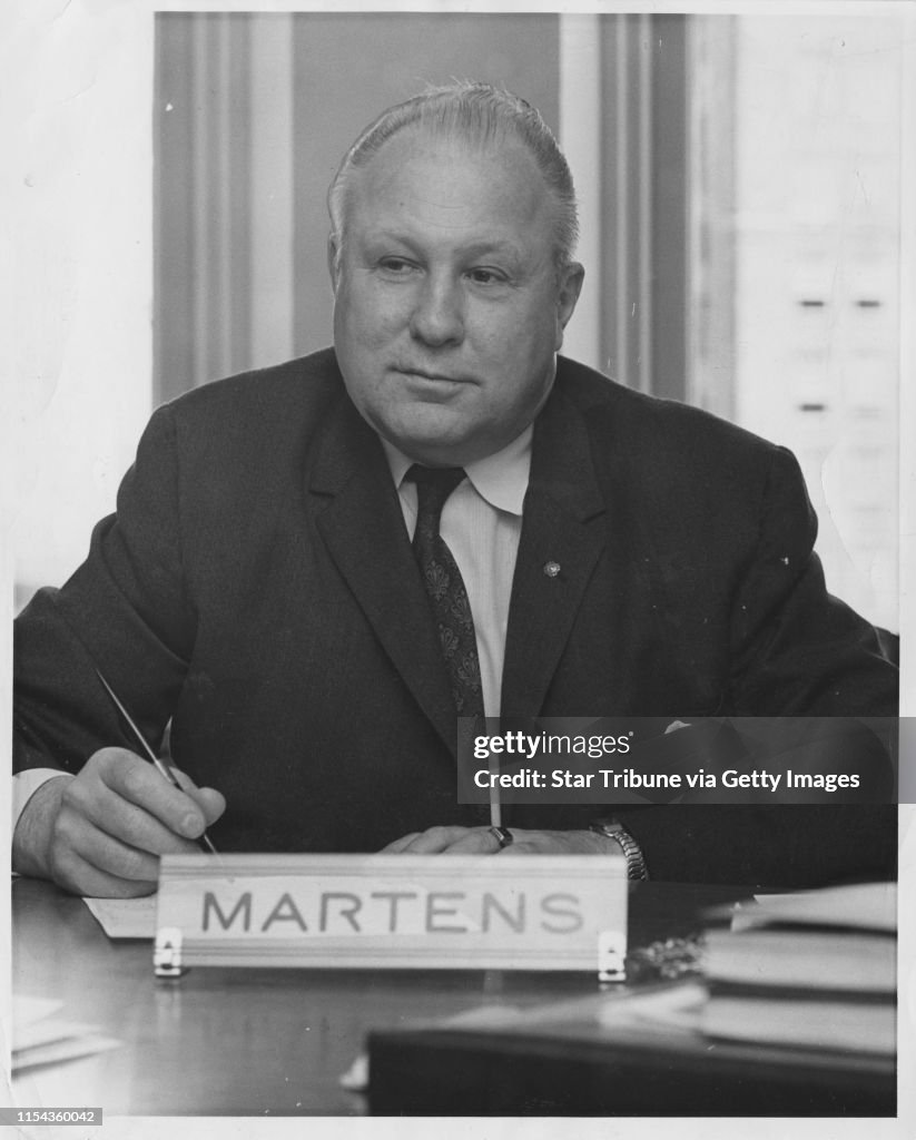 George Martens, former Minneapolis city council member in the 1950s and 1960s, and city council president for several years. Obituary ran Thurs Jan 16, 2003, Star Tribune, page B8. 1961 Minneapolis Tribune (now Star Tribune) photo by Dwight Miller.