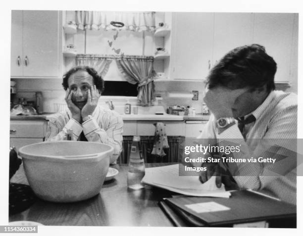 Iron Range, Mn., 1990 campaign trail-- Senate candidate Paul Wellstone and campaign worker John Heegard sat down to a bowl of popcorn at the home of...