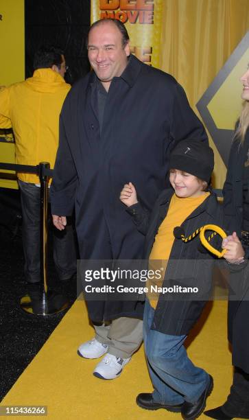 Actor James Gandolfini and son Michael arrive at the premiere of "Bee Movie" on October 25, 2007 at the AMC Lincoln Square Theater in New York City.