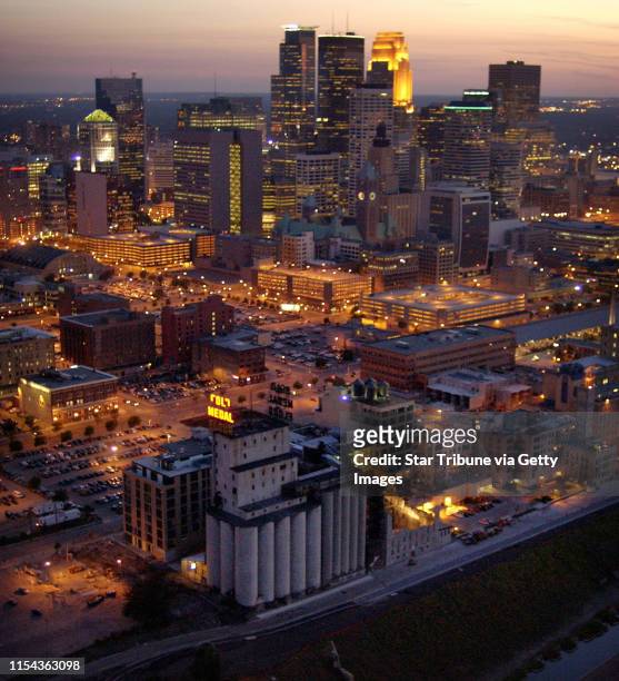 03_Minneapolis - - - - - aerials of Milling District at dusk