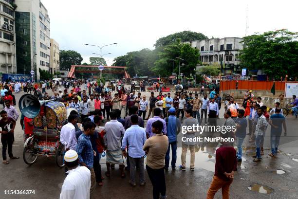 Activist of Left Democratic Alliance block road during a half-day strike across the country protesting against natural gas price hike in Dhaka,...