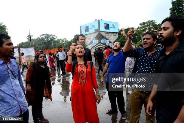 Activist of Left Democratic Alliance shout slogans during a half-day strike across the country protesting against natural gas price hike in Dhaka,...