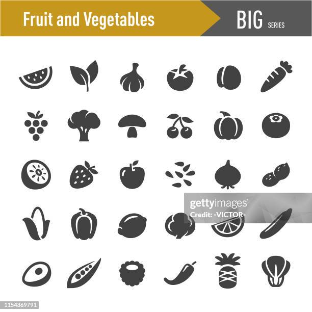 ilustrações, clipart, desenhos animados e ícones de ícones da fruta e verdura-série grande - brócolis