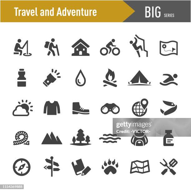 travel and adventure icons - big series - serrated stock illustrations